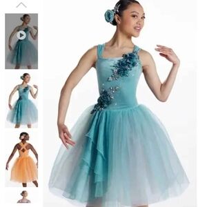 Weissman Teal Dance Dress with Floral Accents